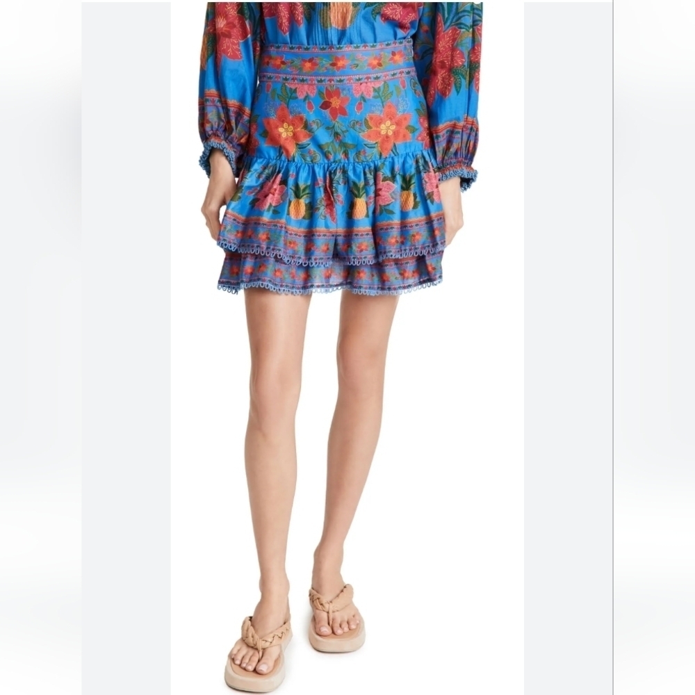FARM Rio Blue Tropical Tapestry Mini Skirt